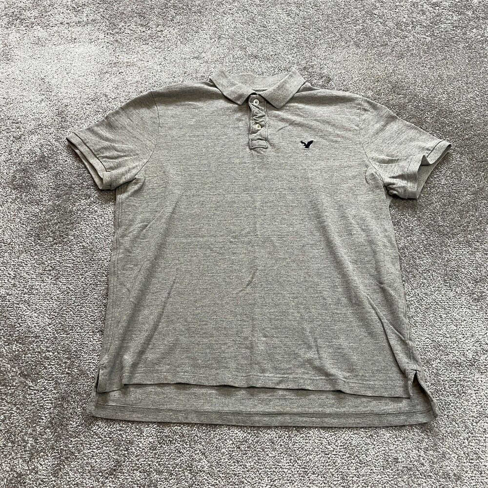 American Eagle Polo Shirt Mens XL Athletic Fit Gray Logo Preppy Collared Rugby